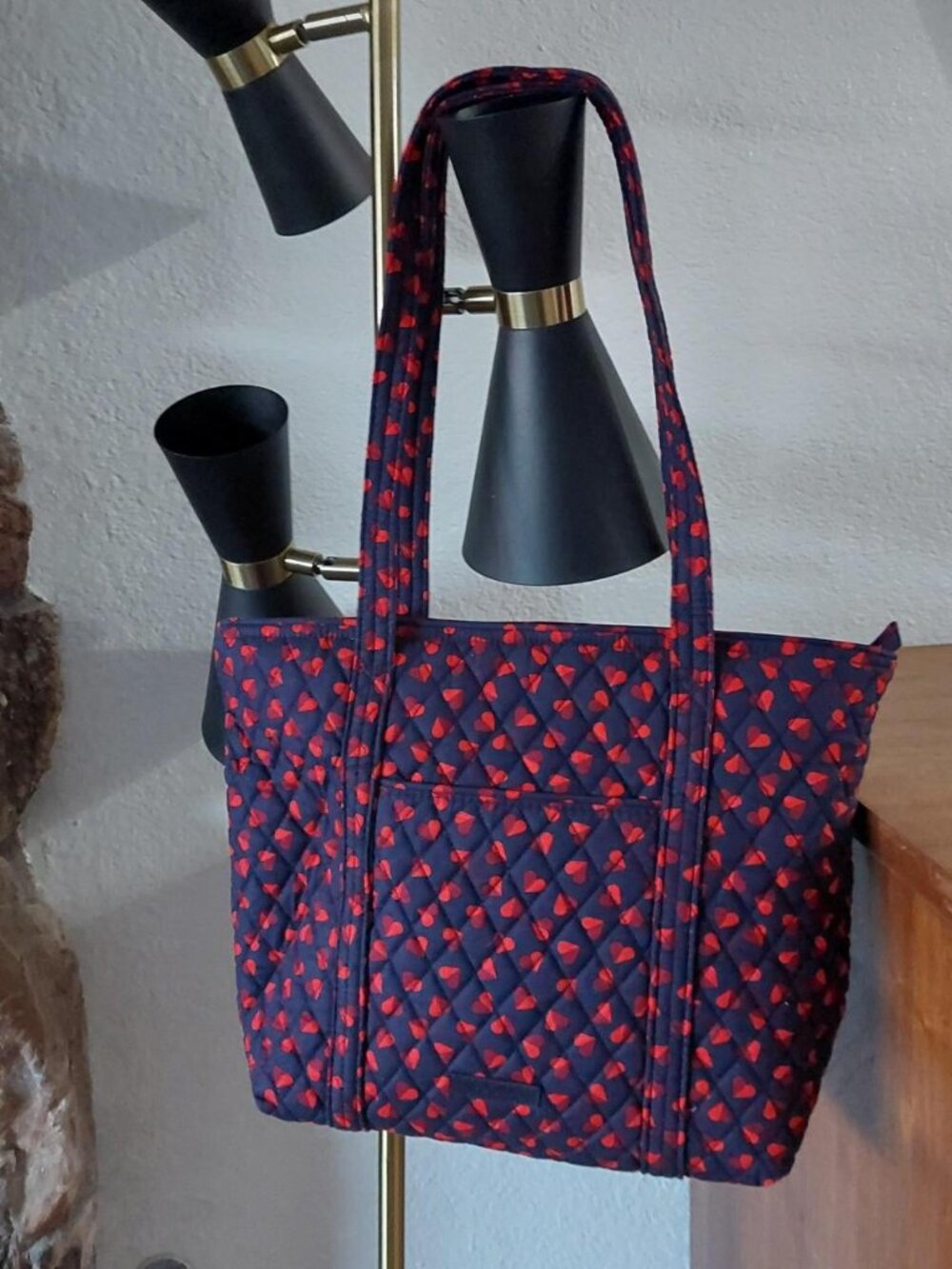 Vera Bradley Sweet Hearts Tote Bag Quilted Navy Blue Red Heart Shoulder Purse